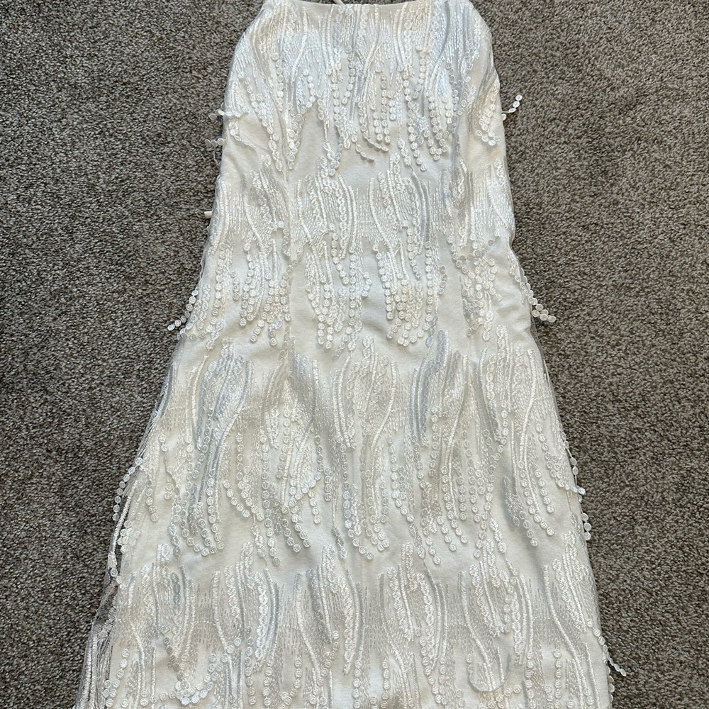 Lulu's White Beaded Fringe Spaghetti Strap Mini Dress - Picture 3 of 6